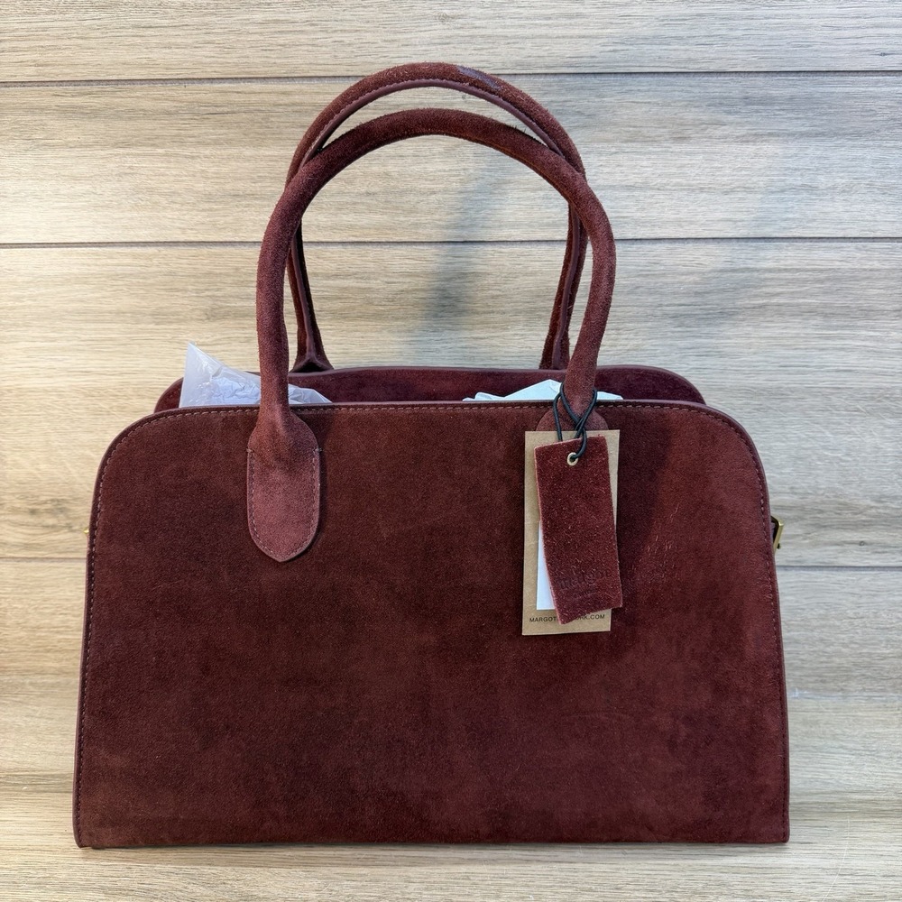 NWT Margot New York Genuine Suede Bowling Bag Tote Maroon NEW $200 Double Handle